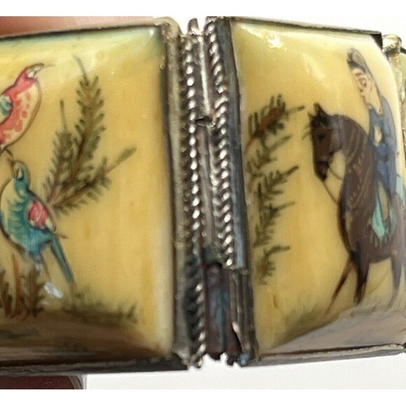 Vintage Persian Bone Hand Painted RARE 10 Panel Story Bracelet 7 1/4 - Picture 2 of 14